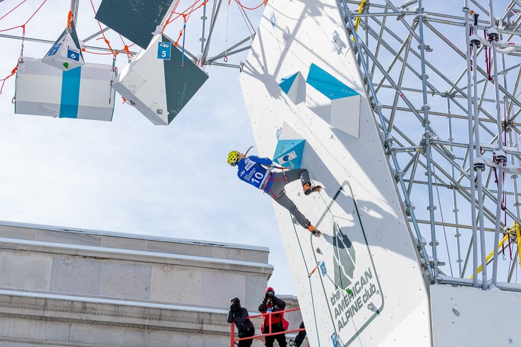 Tyler Kempney at the World Cup of Ice Climbing in Denver